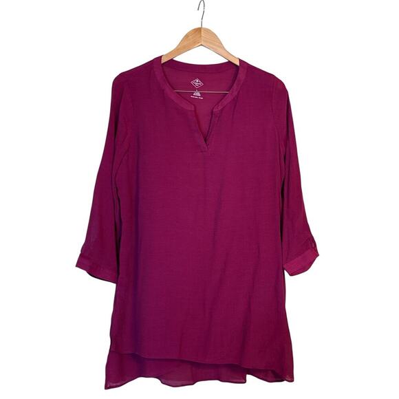 St. John’s Bay Women's V-Neck Gauze Tunic Blouse Pullover Size L Dark Berry NWT - Picture 1 of 6